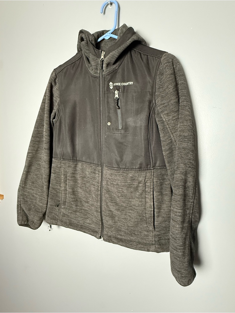 Free Country Heathered Black/Gray Women's Sz S Full Zip Hooded Hybrid Jacket